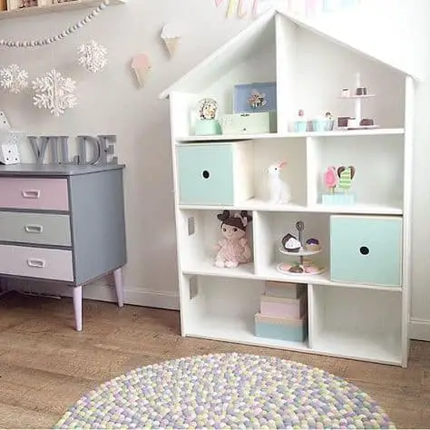 color blanco organizador con 4 compartimentos y 1 estante para libros y juguetes AYNEFY Estantería infantil para juguetes para habitación infantil 